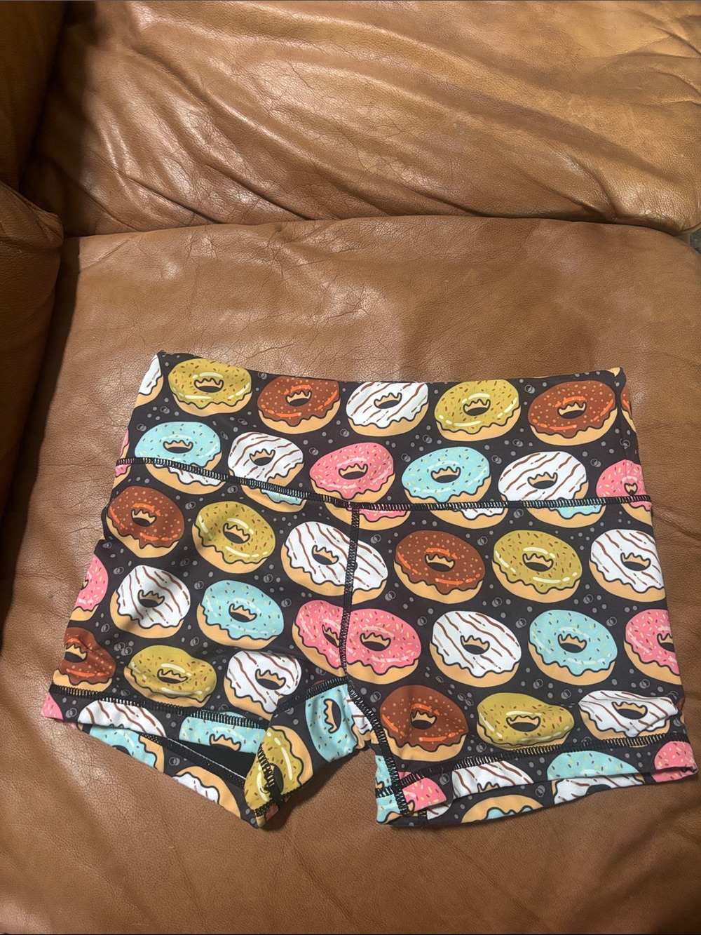 Donut Print Women’s Stretch Spandex Shorts - Dark Brow Black Multi